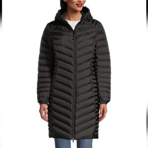 Woods Long Down Puffer Coat Hooded Packable Lightweight Winter Jacket Black S